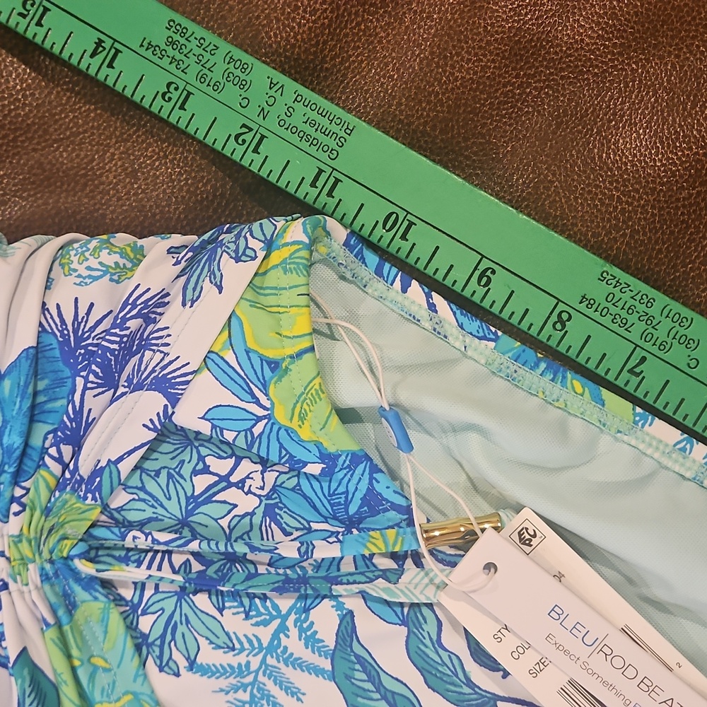 Bleu Rod Beattie High Waist Sarong Bikini Bottom: Blue/Green Tropical: Size- 12 - Picture 12 of 13